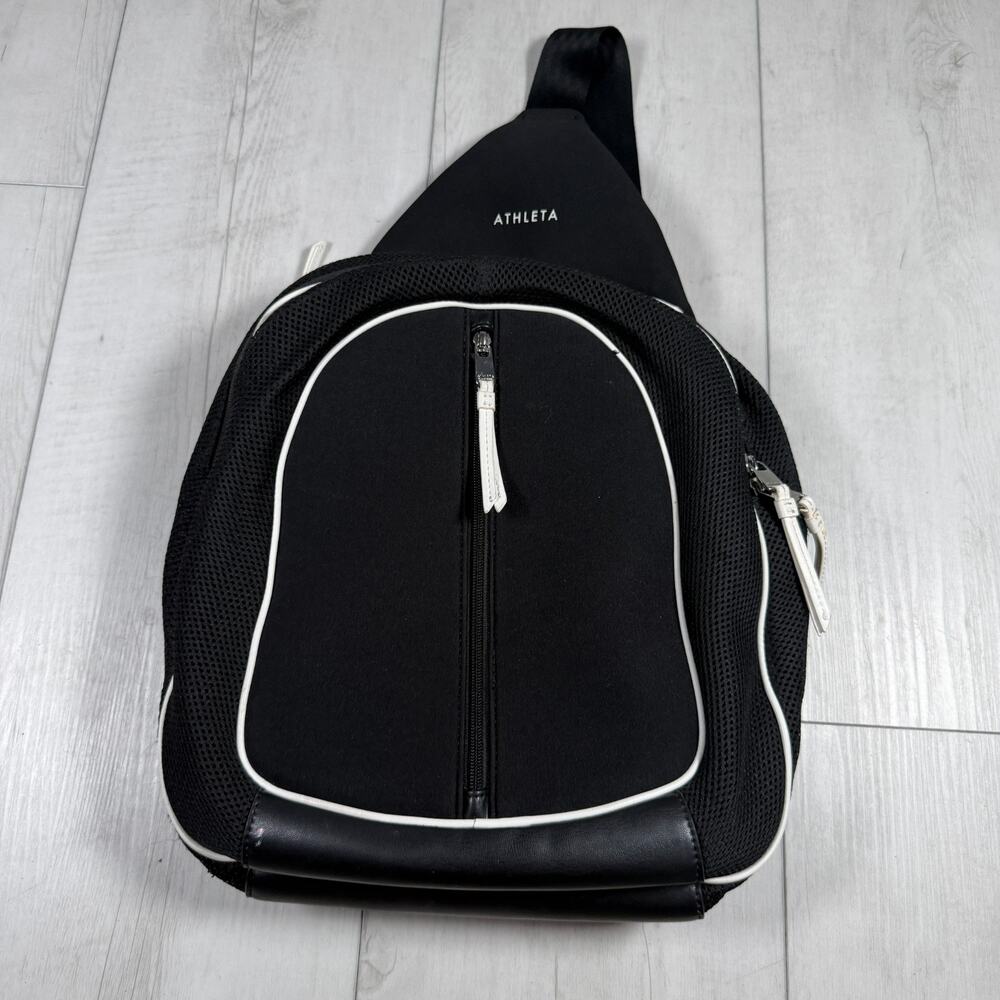Athleta Courtside Crossbody Tennis Bag Black White Pickleball Sporty